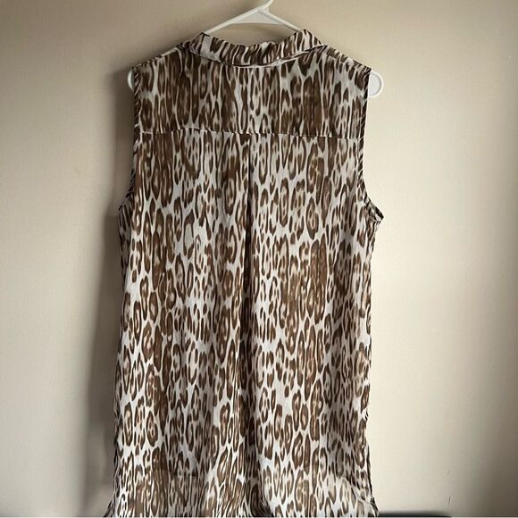Chicos Brown Semisheer Animal Print Button Front Tunic Tank Top 2 - Picture 4 of 6